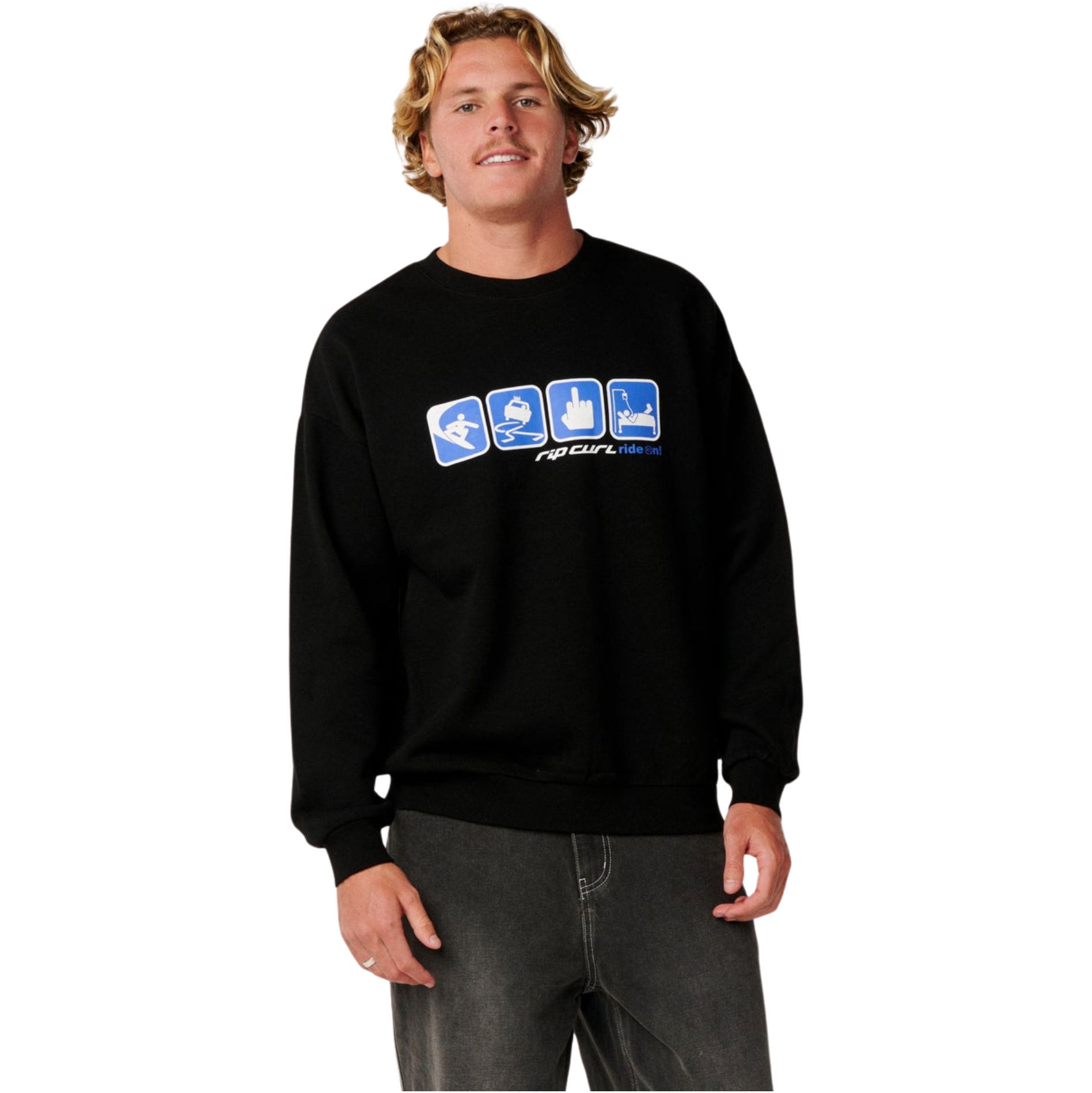 2026 Rip Curl Archive Ride On Crew Sweatshirt 0E1MFL - Black